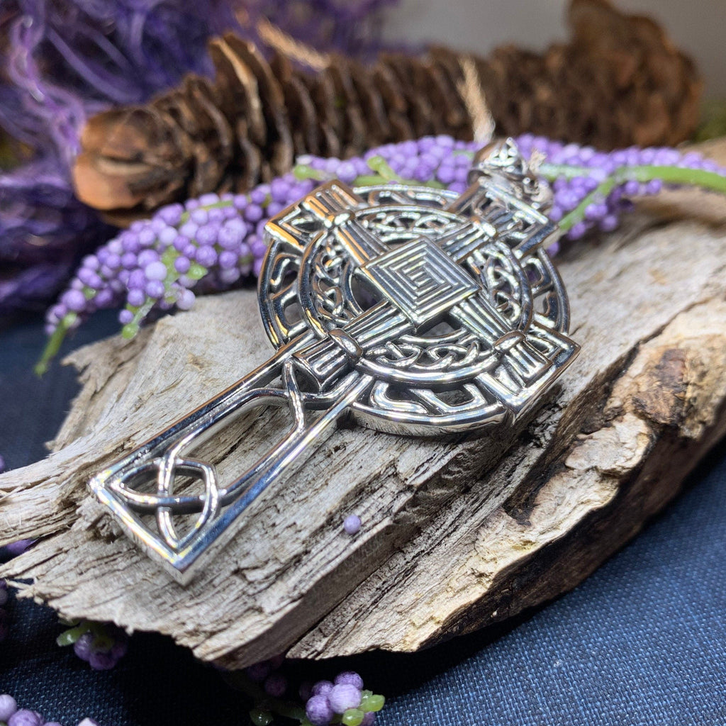 Large Irish Saint Brigid's Cross Necklace in Sterling Silver