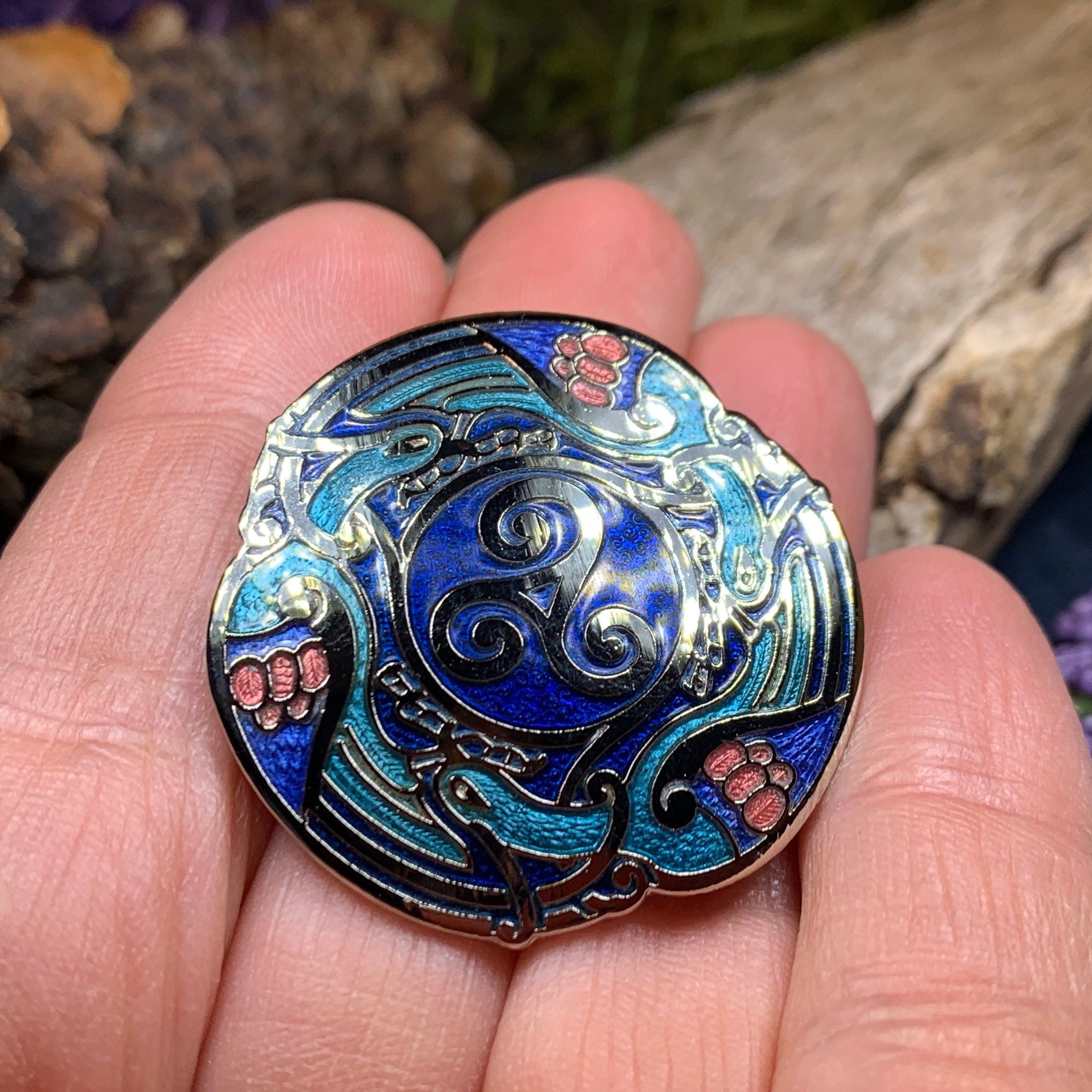 Celtic Birds Enamel Brooch