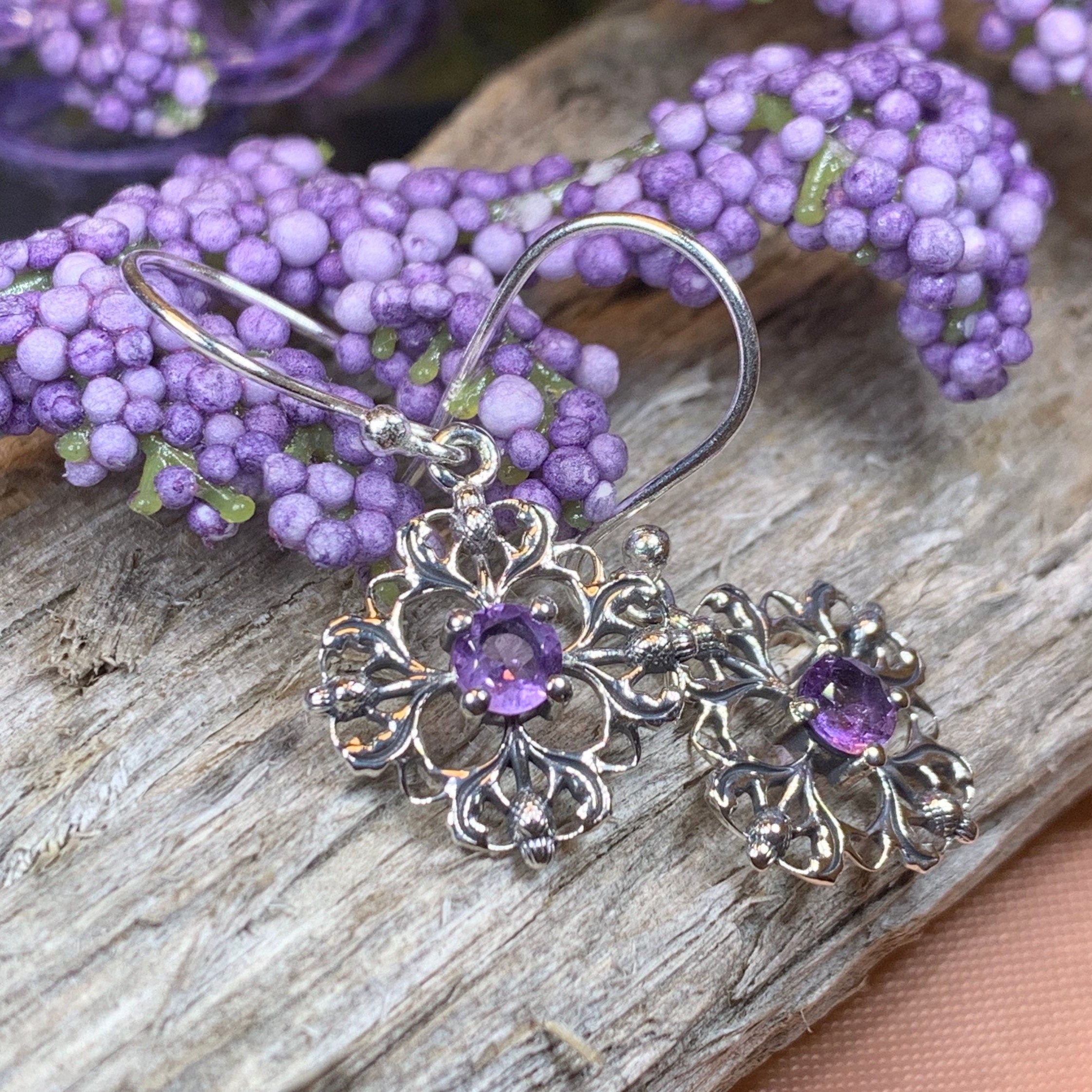 Nairn Scottish Thistle Earrings with Amethysts