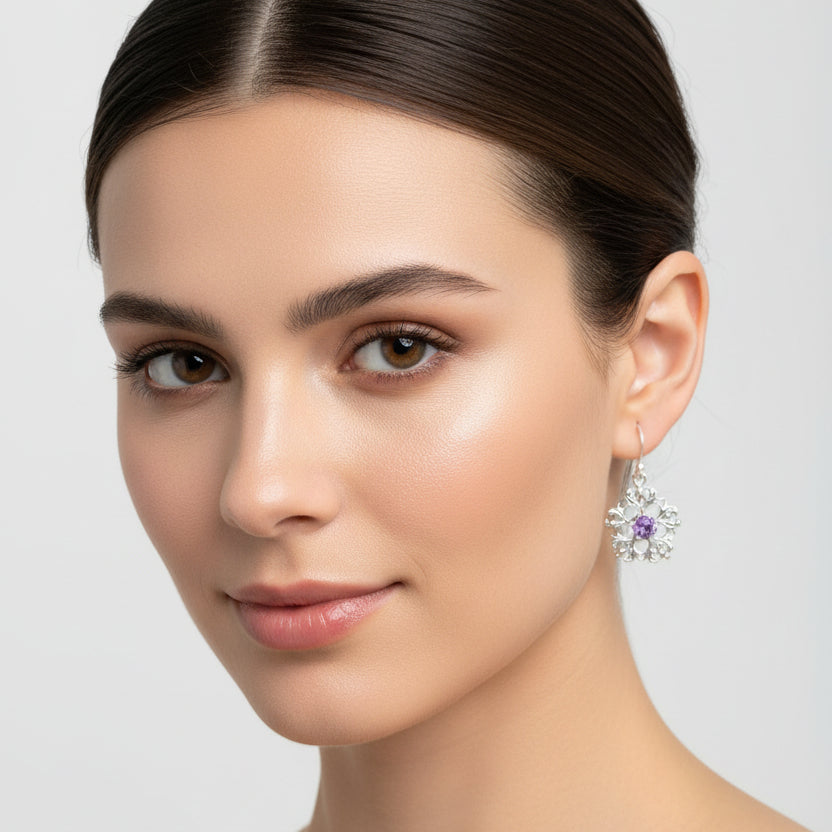 Nairn Scottish Thistle Earrings with Amethysts