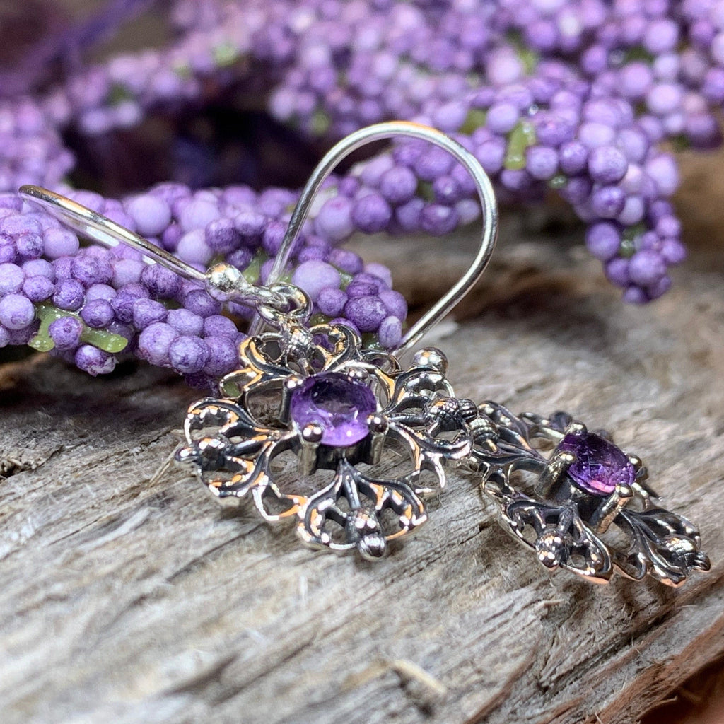 Nairn Scottish Thistle Earrings with Amethysts