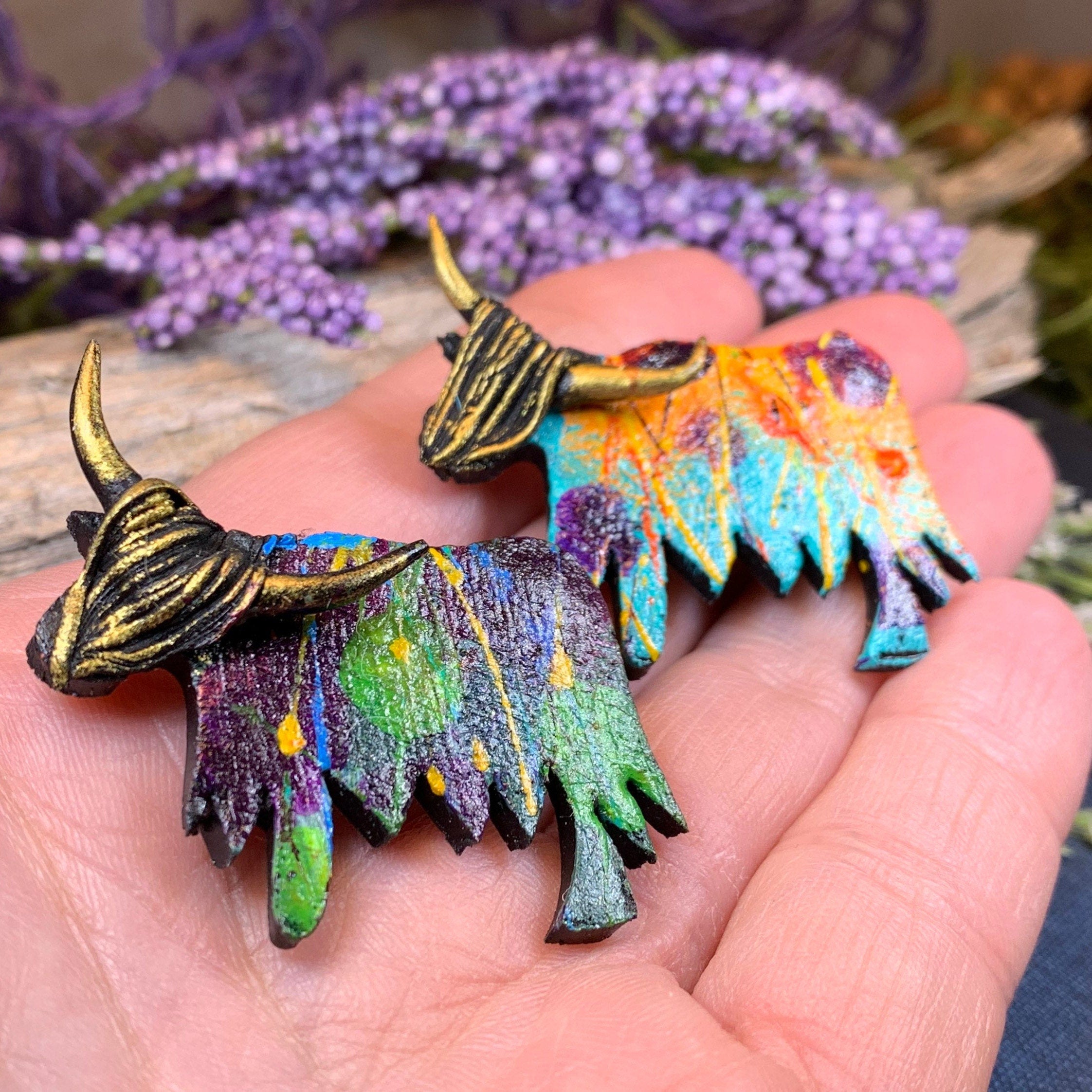 Splatter Highland Cow Brooch - Handmade in Scotland