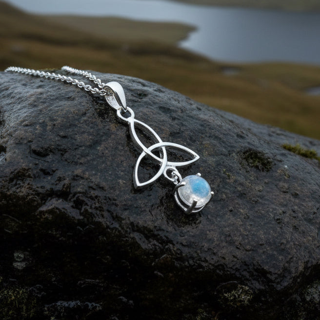 Celtic Trinity Knot Necklace with Moonstone
