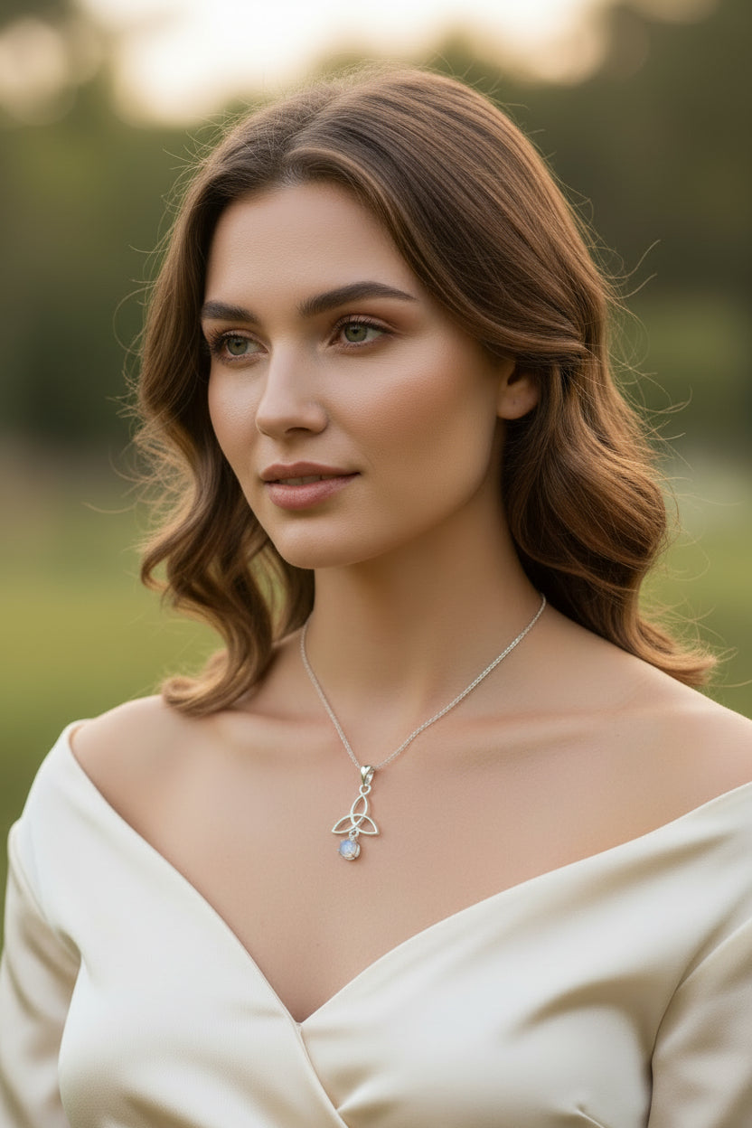 Celtic Trinity Knot Necklace with Moonstone