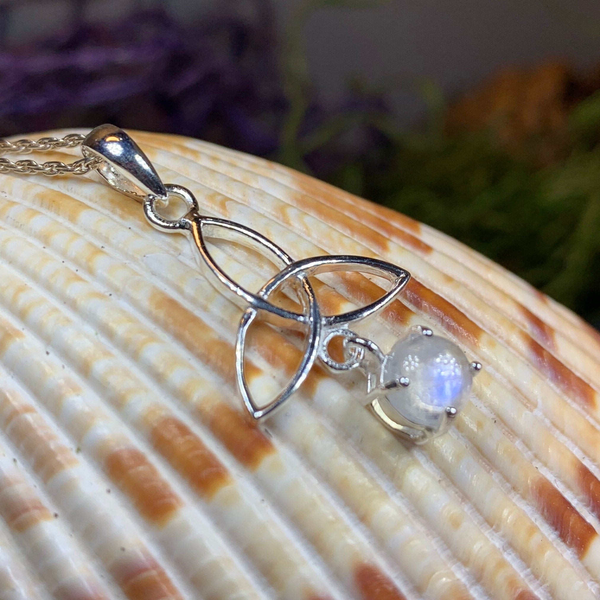 Celtic Trinity Knot Necklace with Moonstone