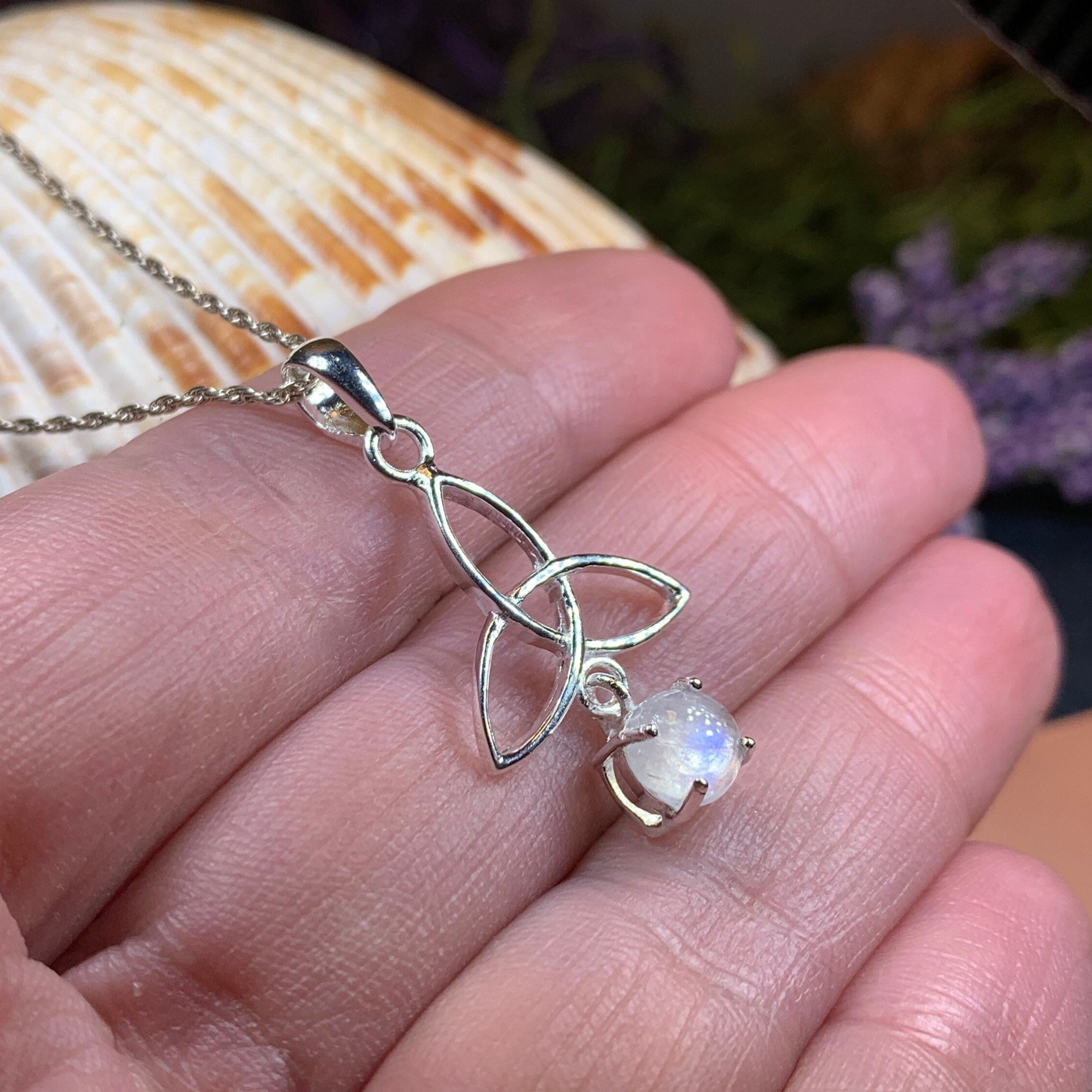 Celtic Trinity Knot Necklace with Moonstone