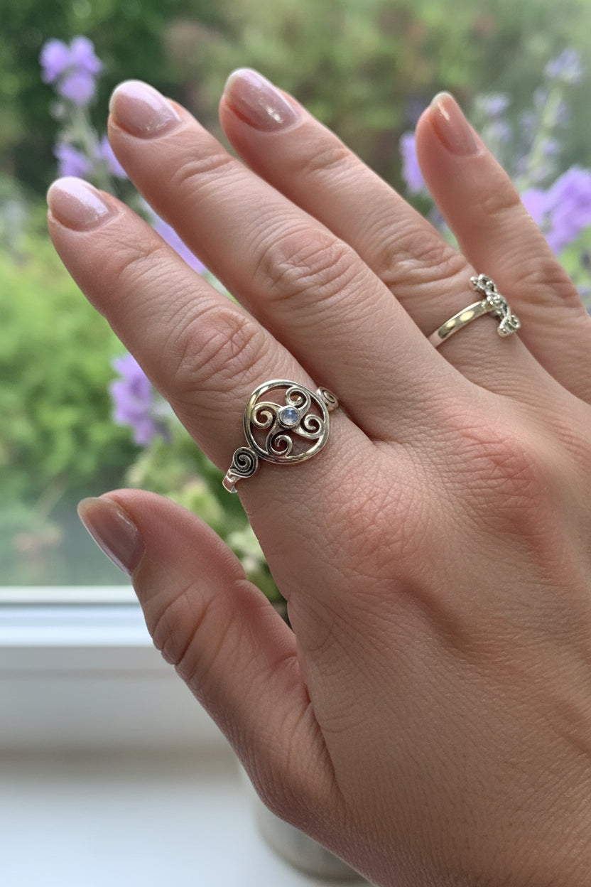 Amrita Celtic Triple Spiral Ring in Sterling Silver