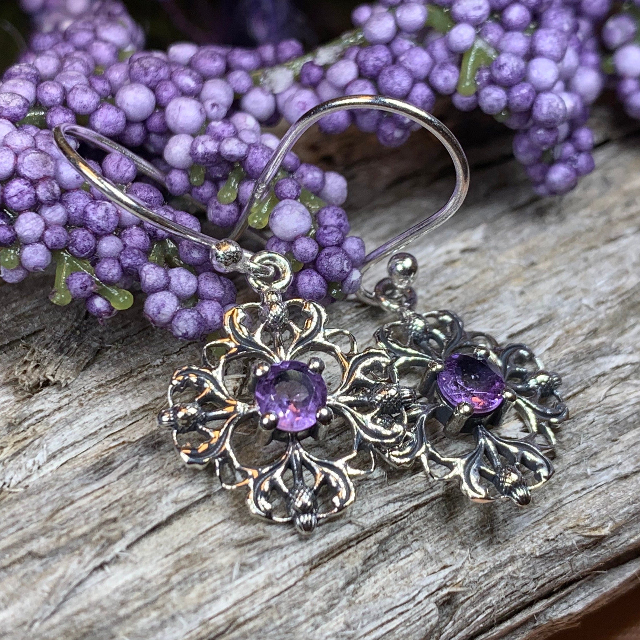 Nairn Scottish Thistle Earrings with Amethysts