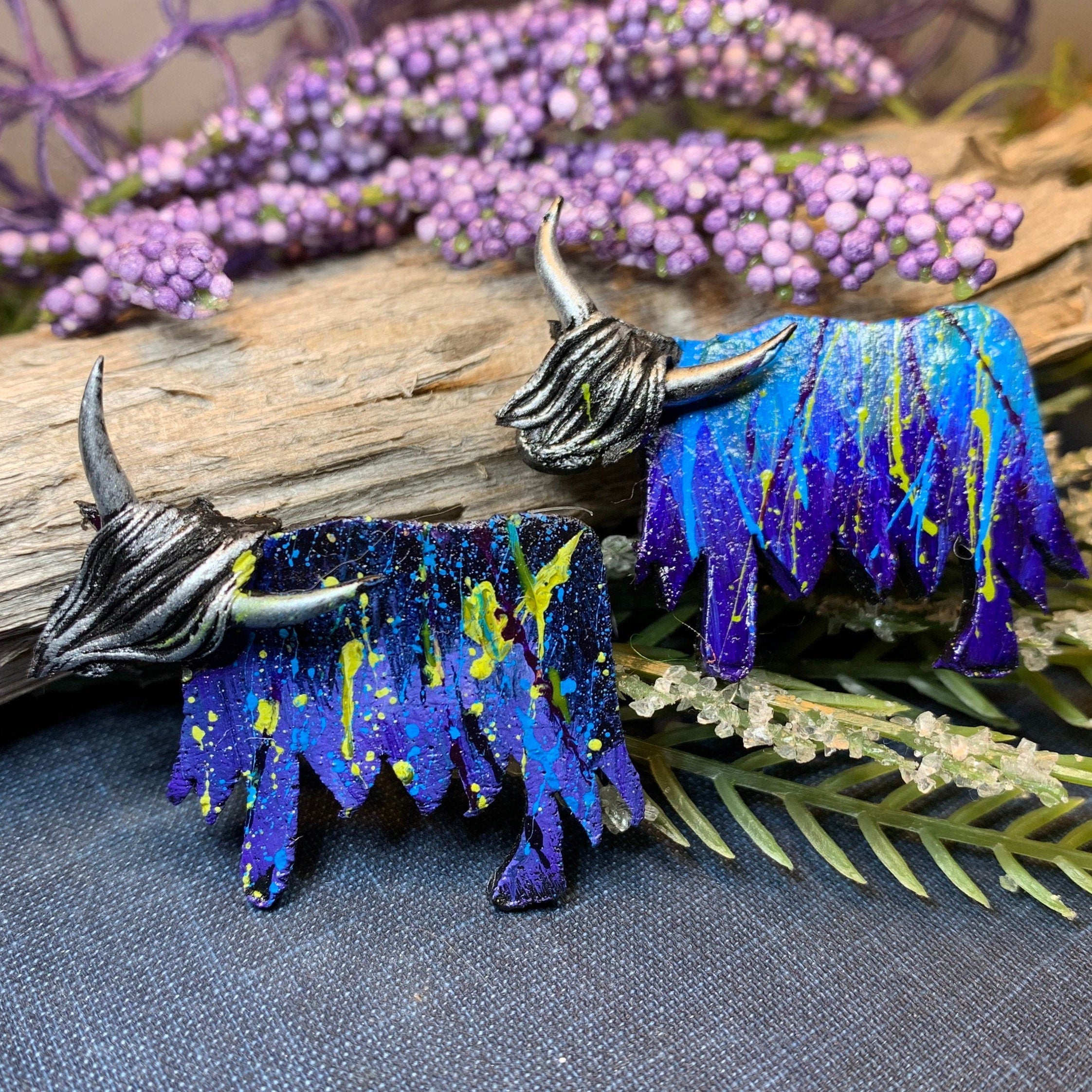 Splatter Highland Cow Brooch - Handmade in Scotland