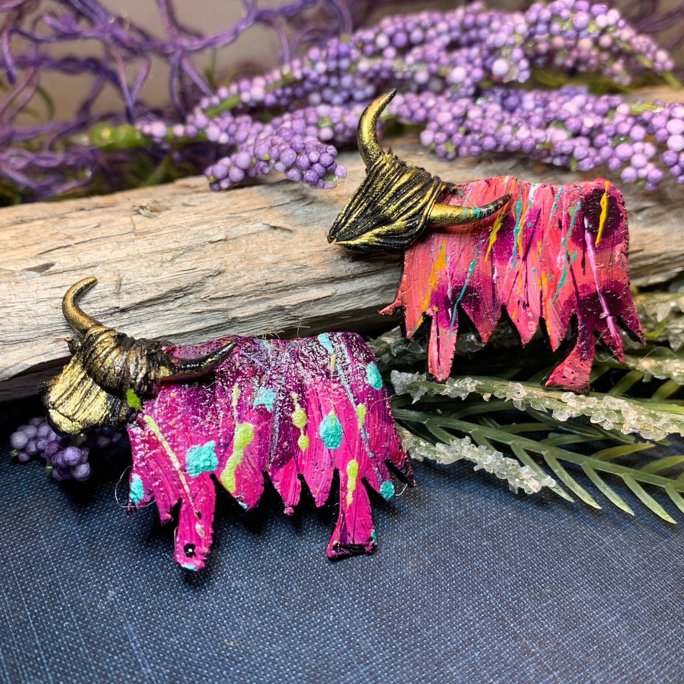 Splatter Highland Cow Brooch - Handmade in Scotland