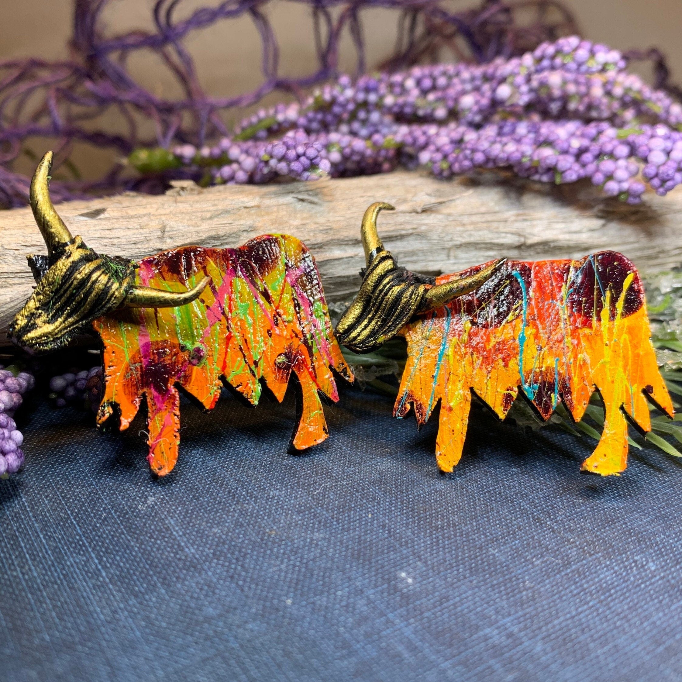 Splatter Highland Cow Brooch - Handmade in Scotland