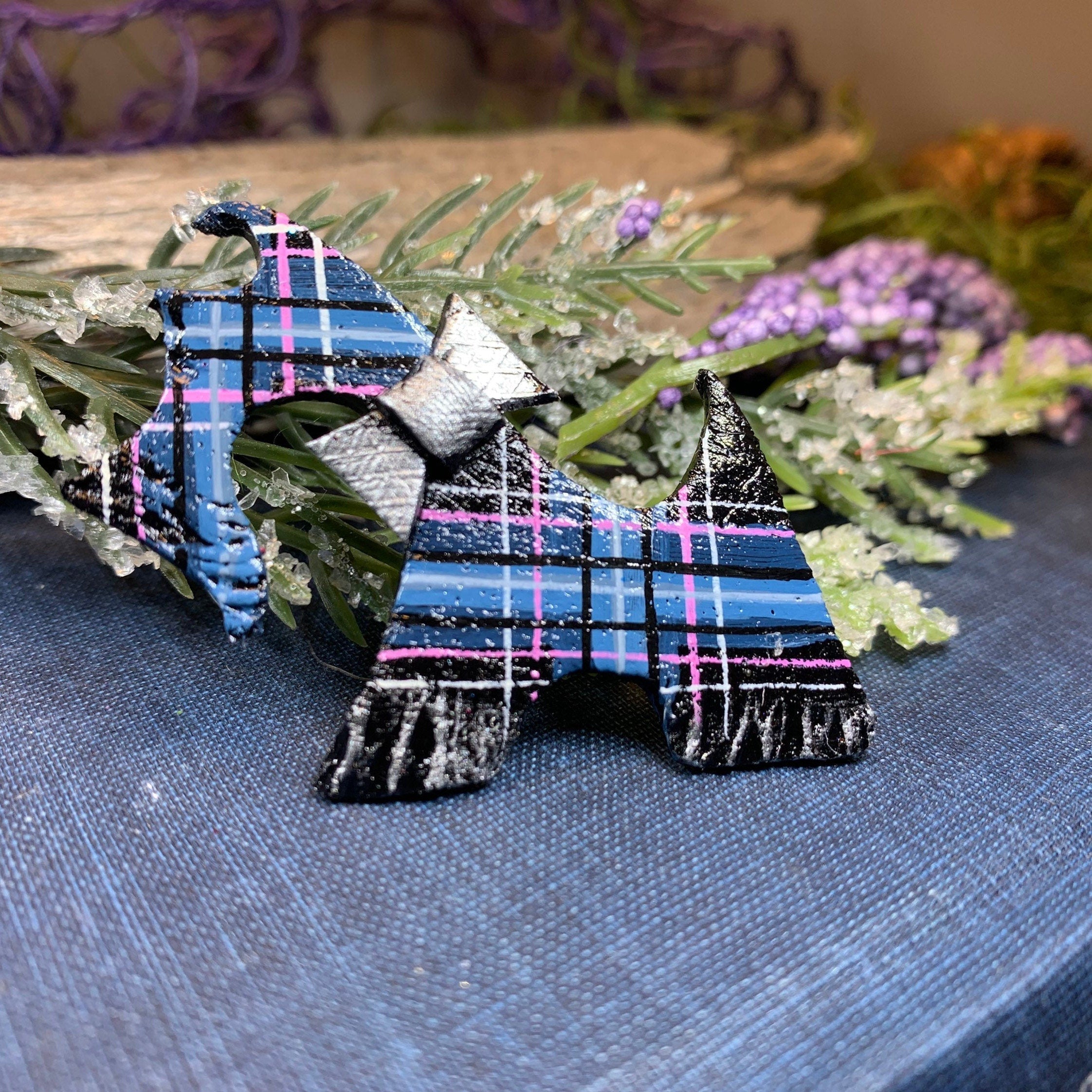 Tartan Dog Scottish Brooch - Handmade in Scotland