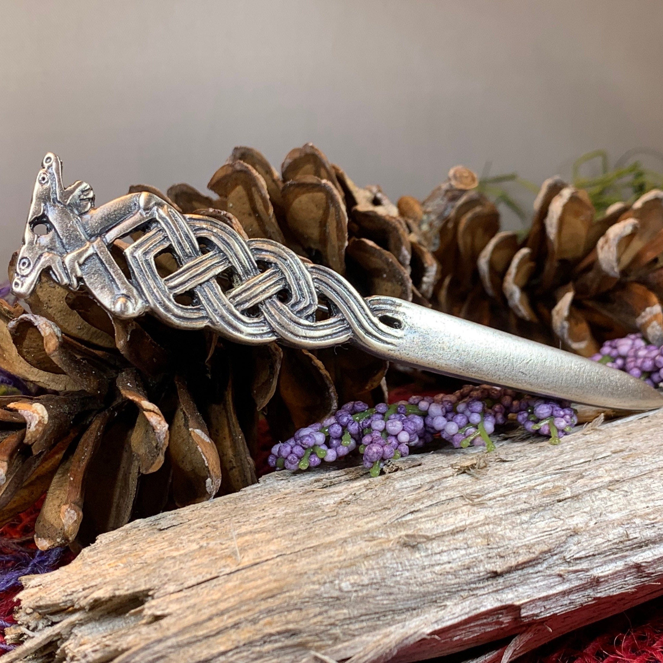 Celtic Double Wolf Kilt Pin - Handmade in Scotland