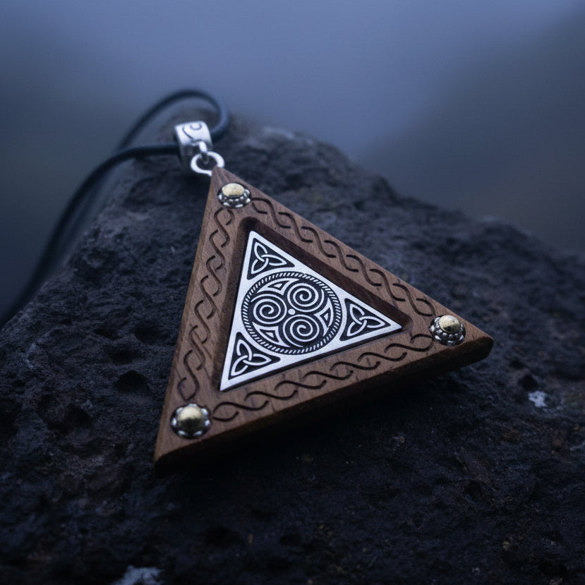 Black Walnut Triple Spiral Necklace - Handmade in Ireland