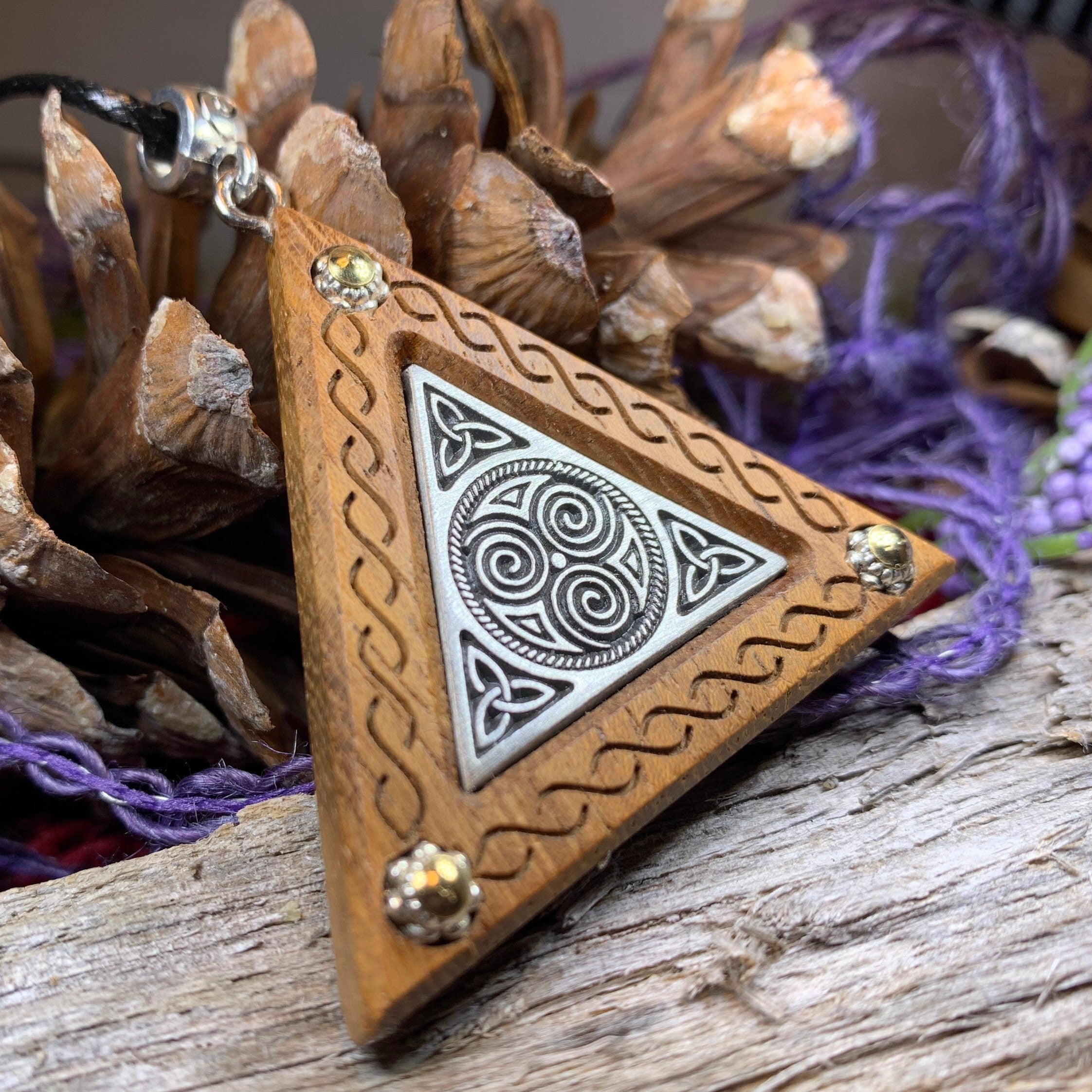 Black Walnut Triple Spiral Necklace - Handmade in Ireland