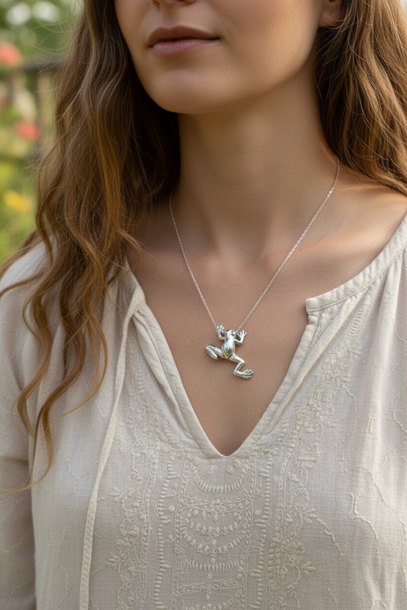 Jumping Frog Necklace in Sterling Silver
