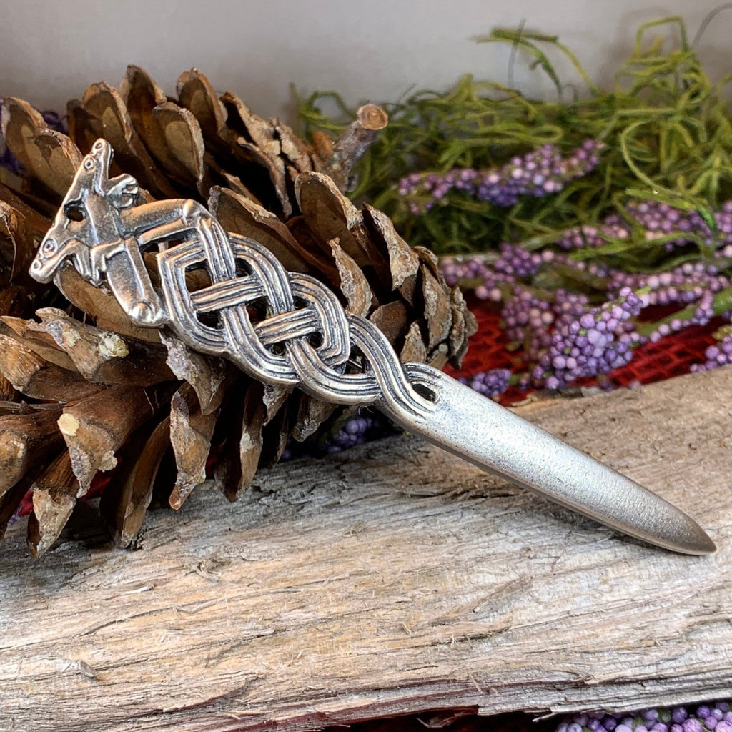 Celtic Double Wolf Kilt Pin - Handmade in Scotland