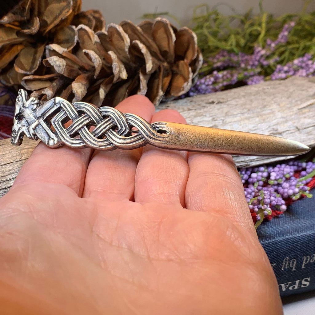 Celtic Double Wolf Kilt Pin - Handmade in Scotland