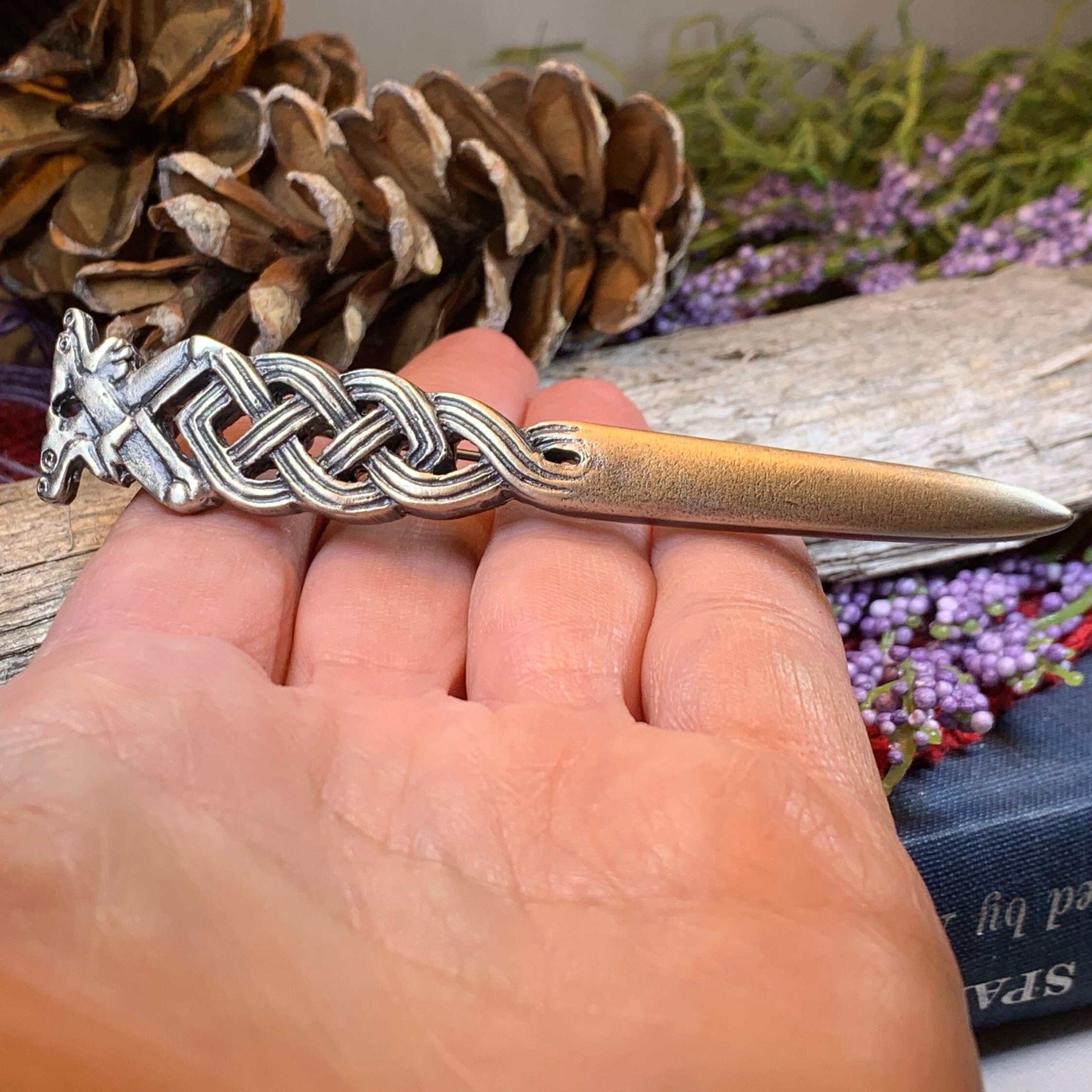 Celtic Double Wolf Kilt Pin - Handmade in Scotland