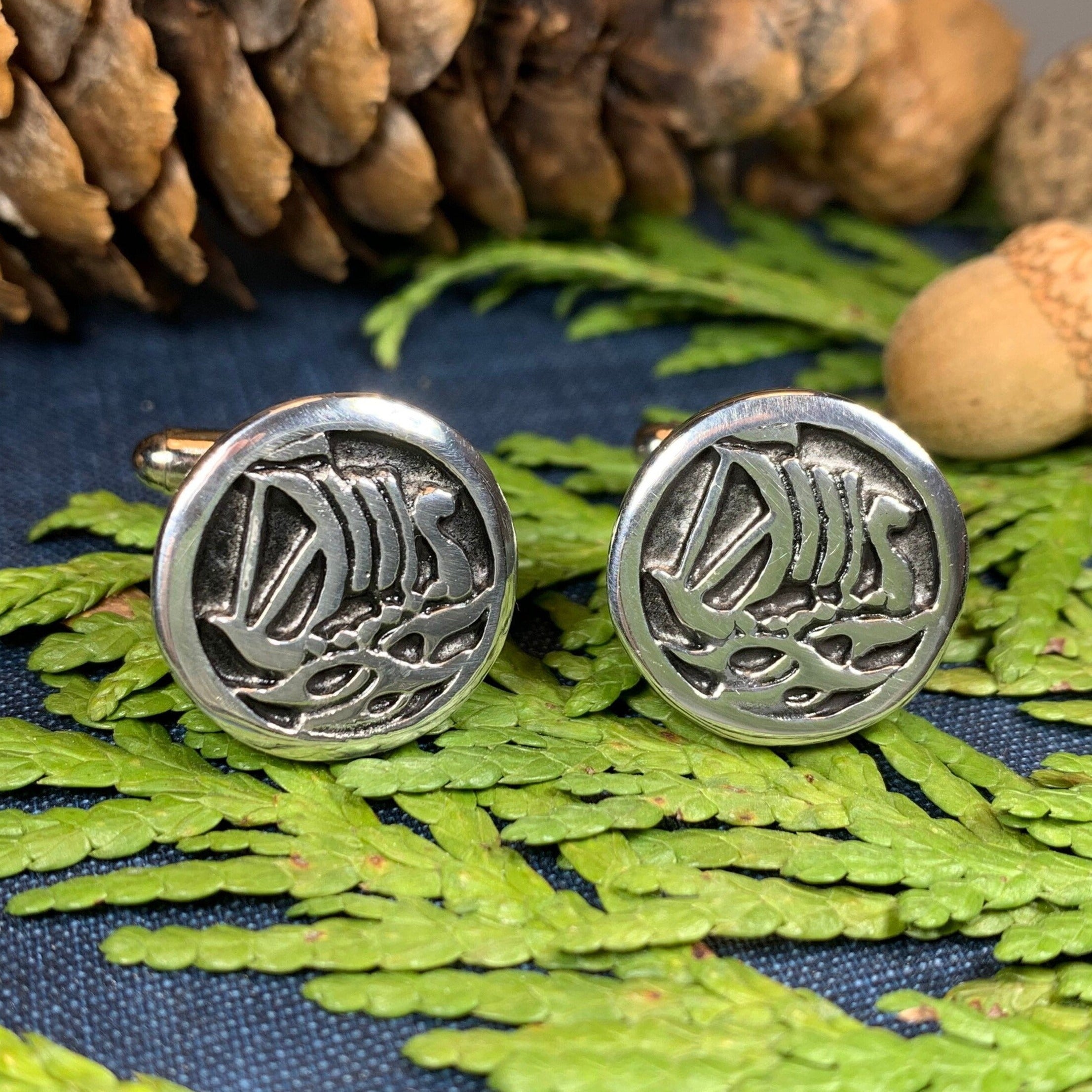 Viking Ship Pewter Cufflinks - Handmade in Scotland
