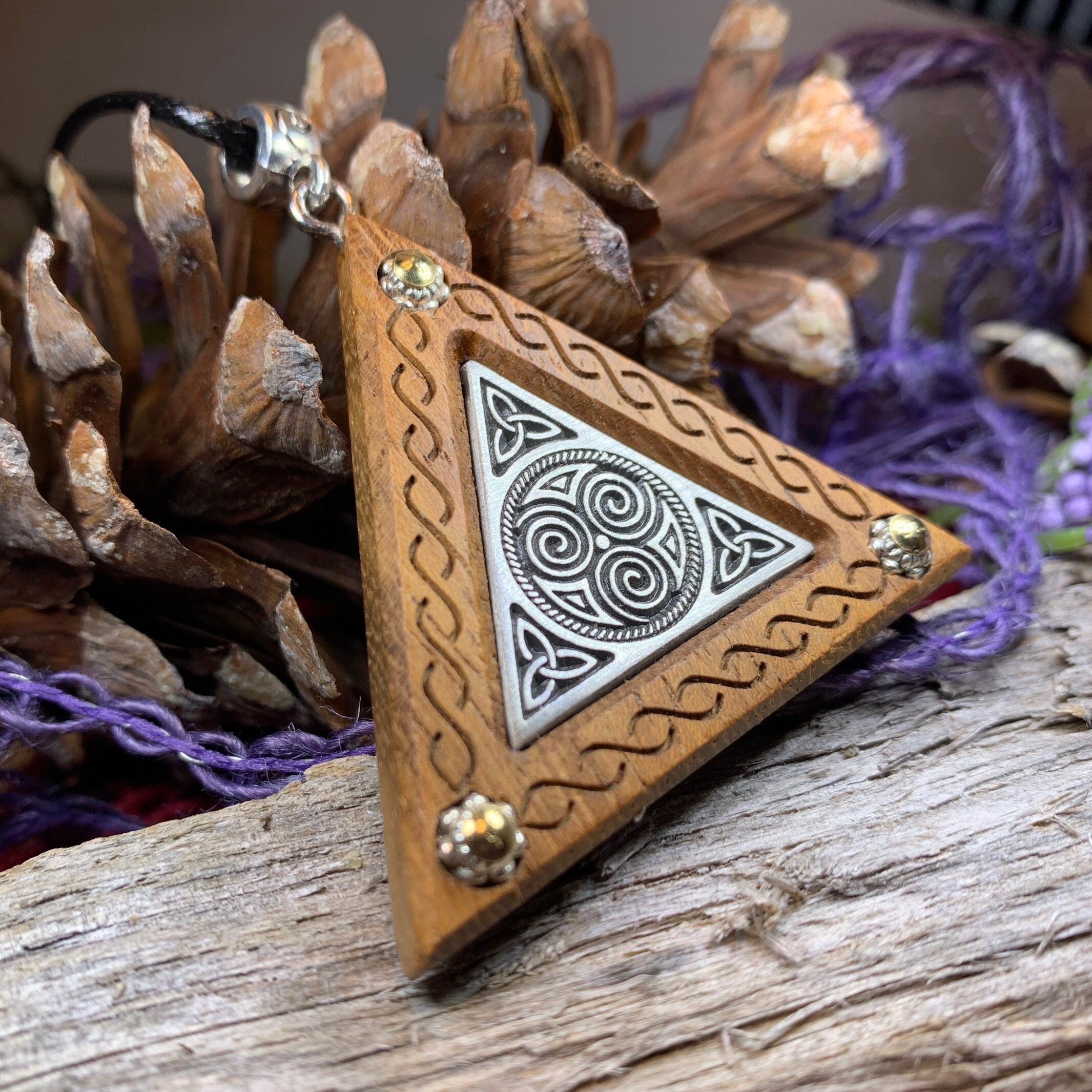 Black Walnut Triple Spiral Necklace - Handmade in Ireland