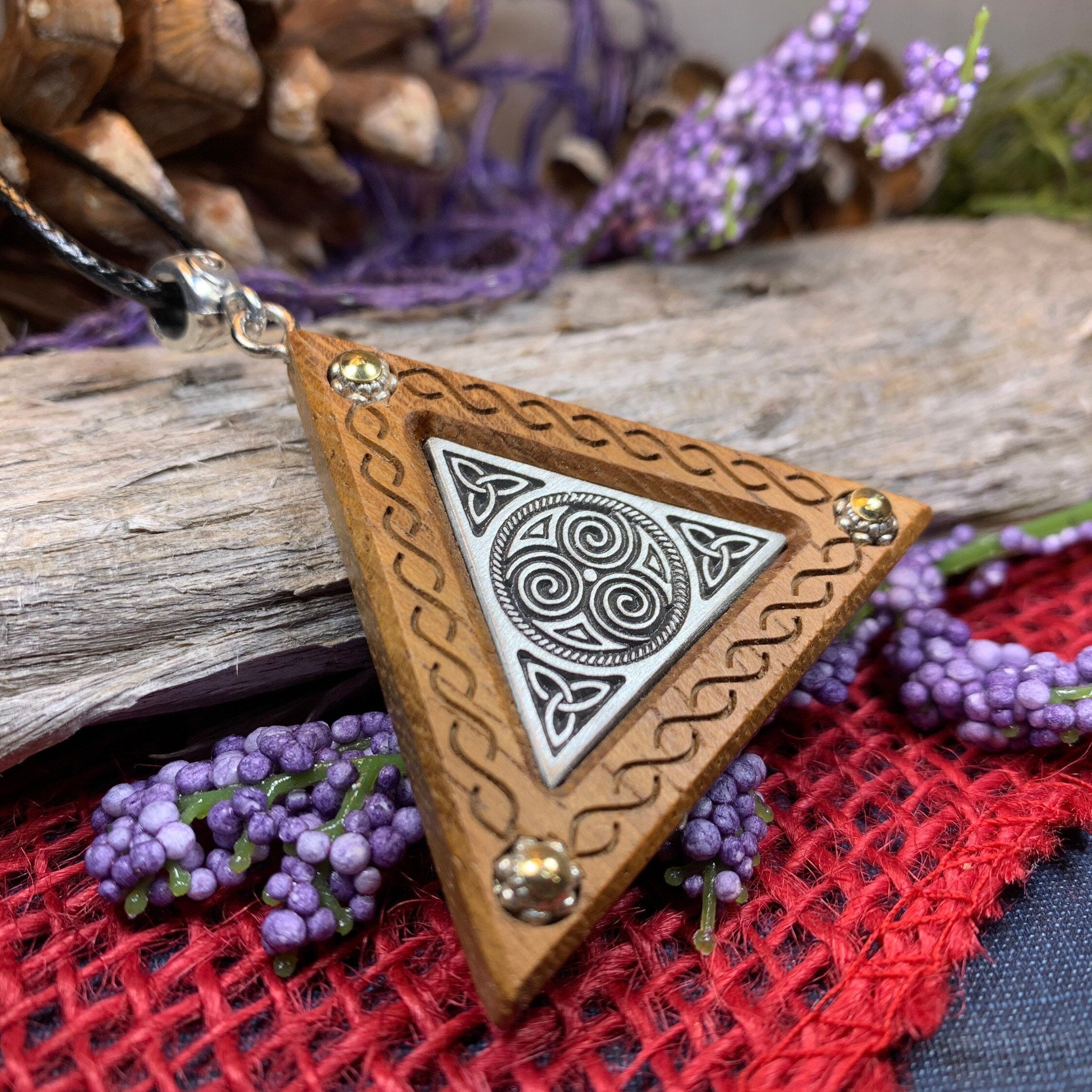 Black Walnut Triple Spiral Necklace - Handmade in Ireland