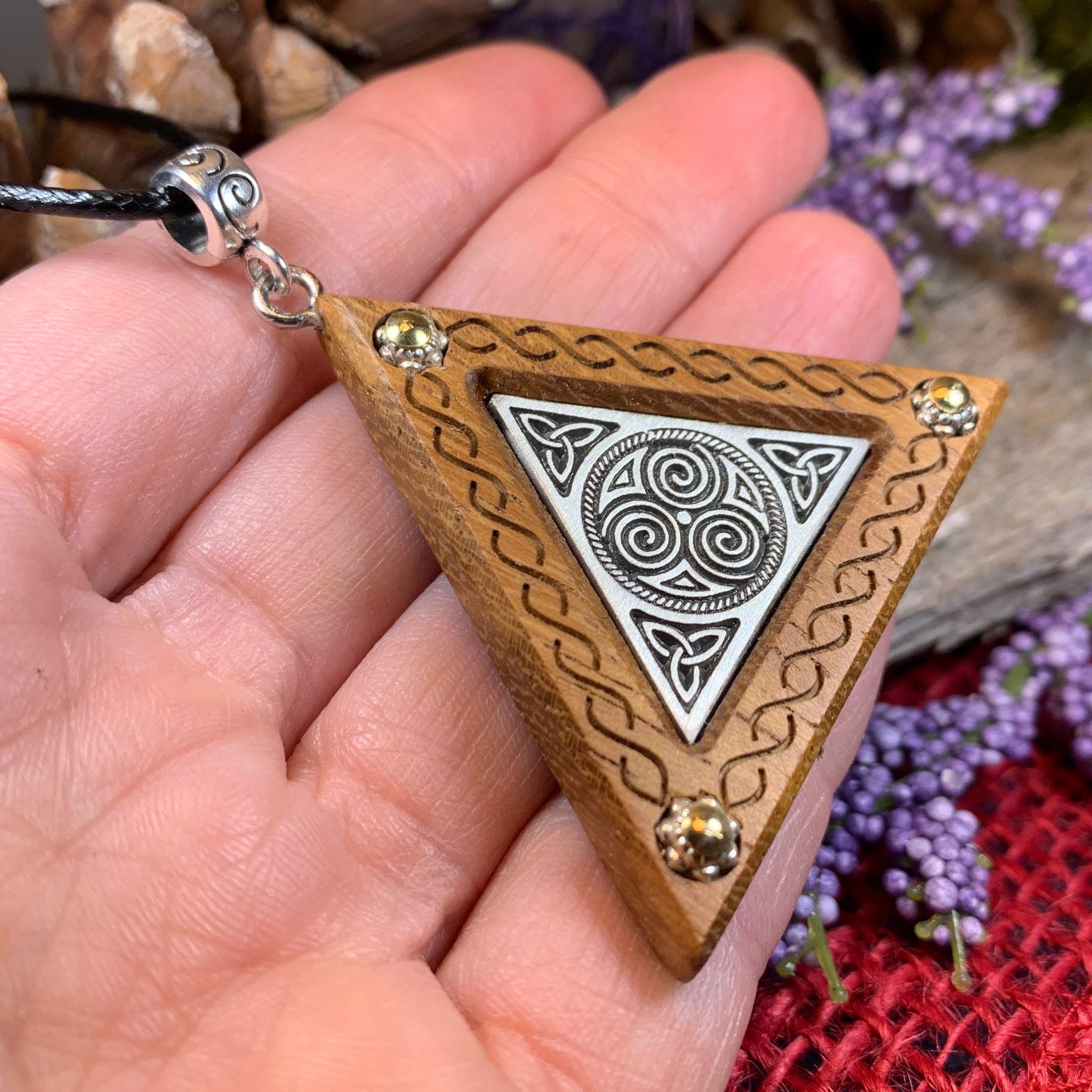 Black Walnut Triple Spiral Necklace - Handmade in Ireland