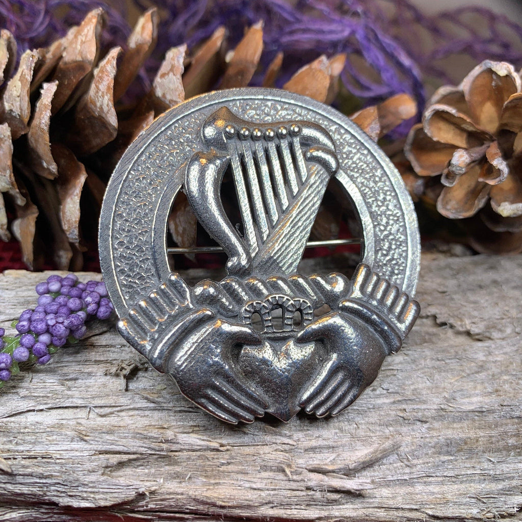 Irish Claddagh Harp Brooch