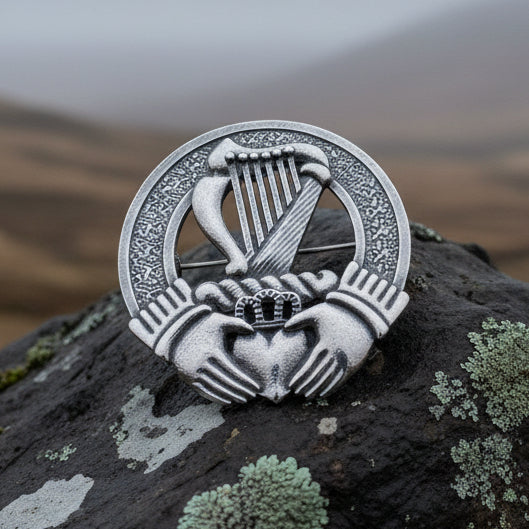 Irish Claddagh Harp Brooch