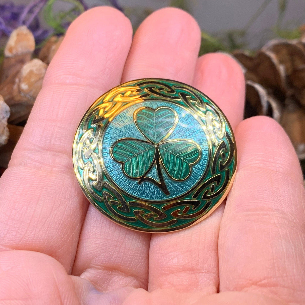 Celtic Shamrock Enamel Brooch - Irish Jewelry