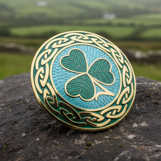 Celtic Shamrock Enamel Brooch - Irish Jewelry