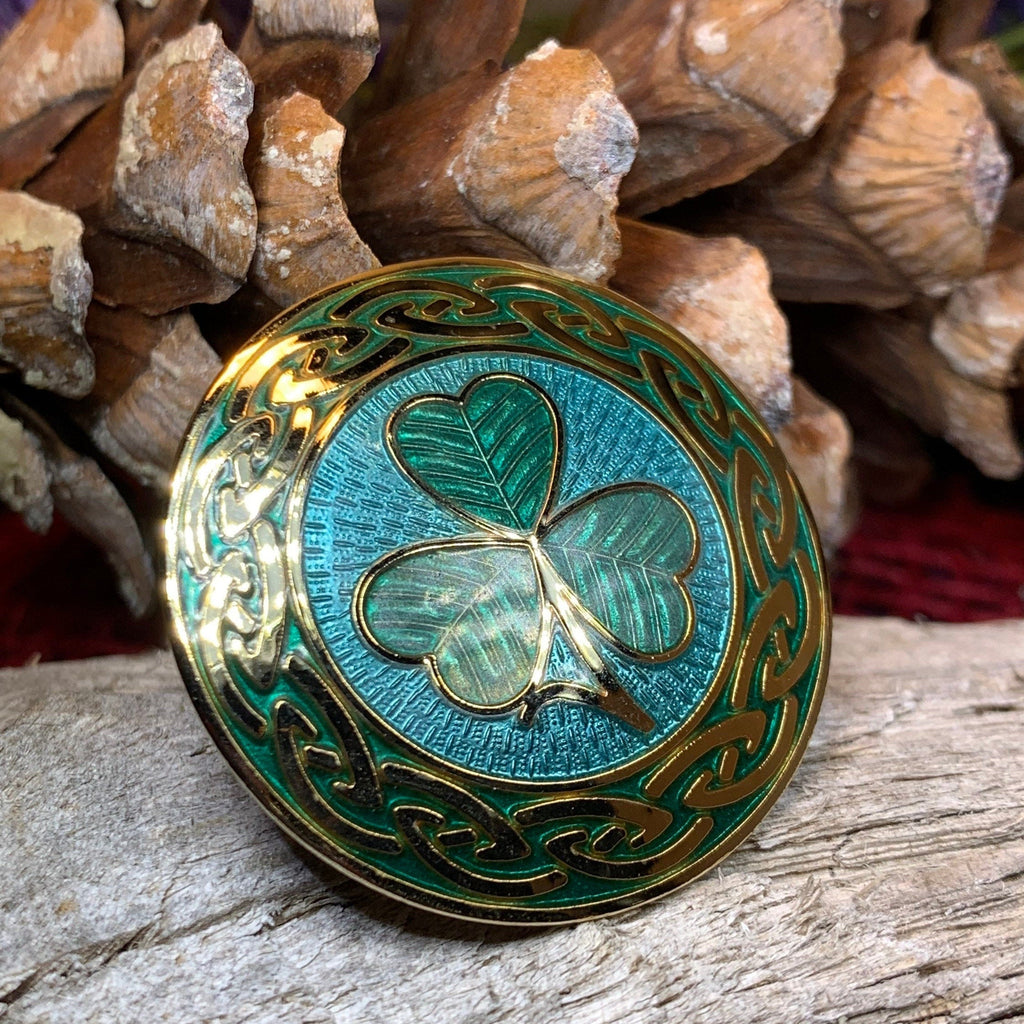 Celtic Shamrock Enamel Brooch - Irish Jewelry