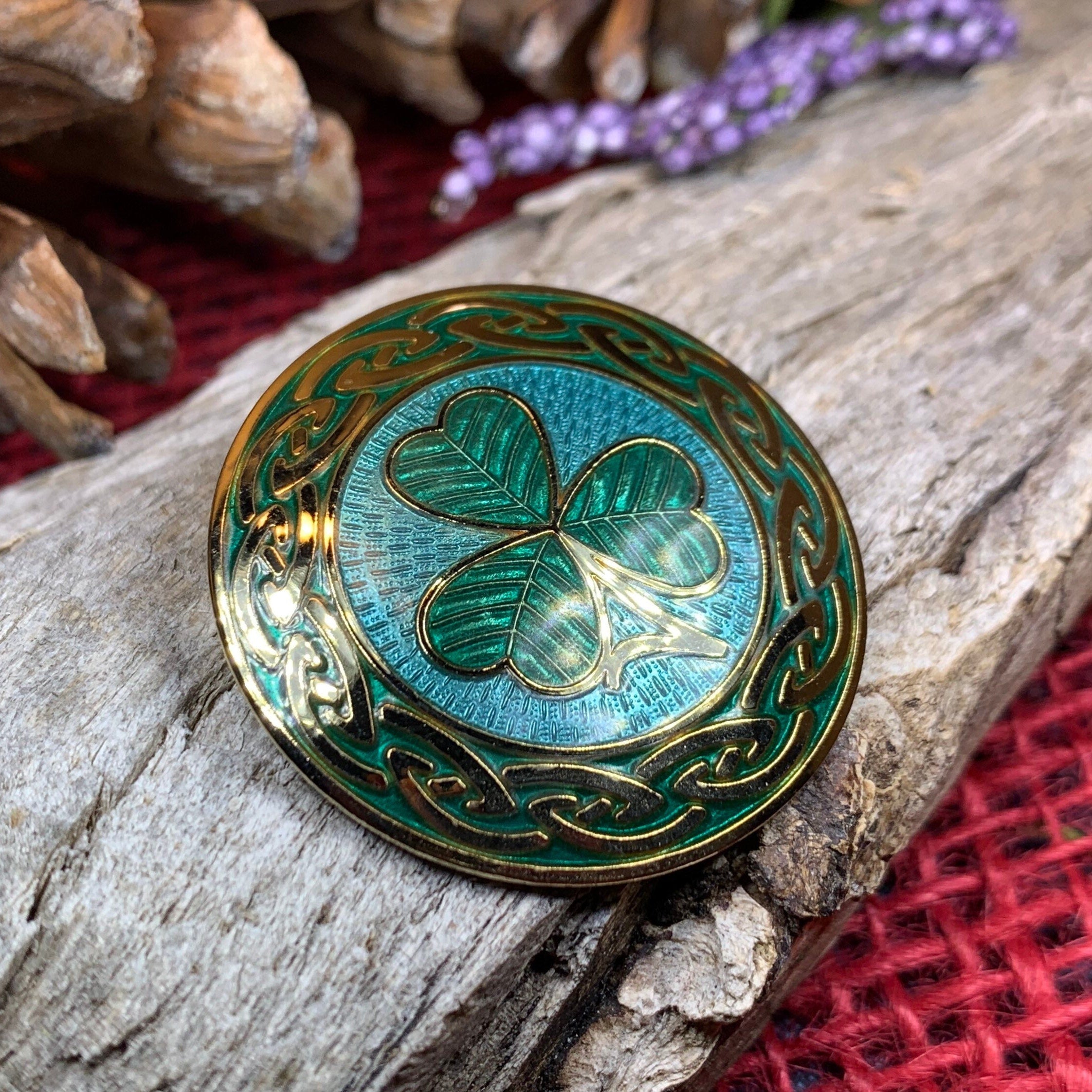 Celtic Shamrock Enamel Brooch - Irish Jewelry