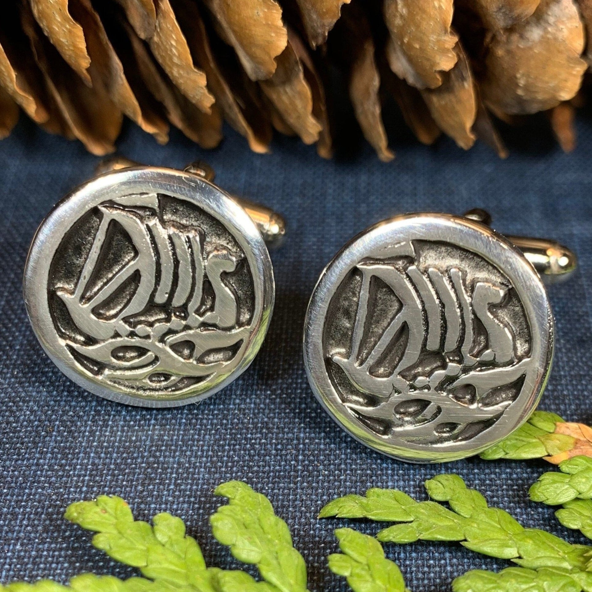 Viking Ship Pewter Cufflinks - Handmade in Scotland