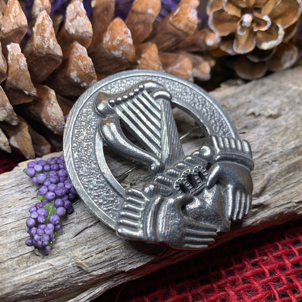Irish Claddagh Harp Brooch