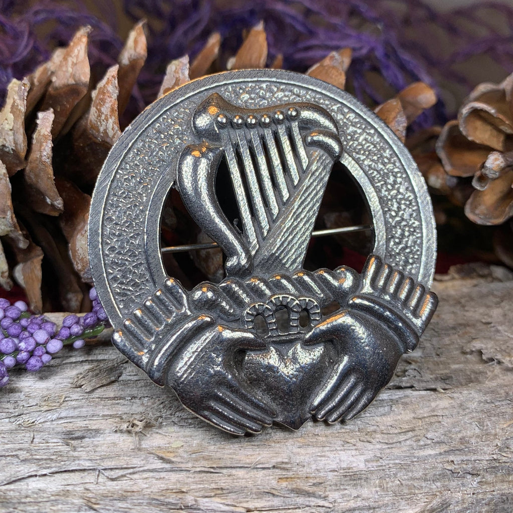 Irish Claddagh Harp Brooch