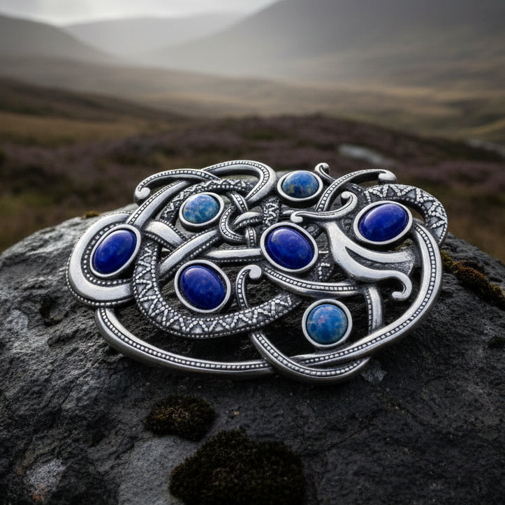 Lapis Blue Celtic Dragon Brooch