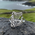 Green Isle Celtic Harp Ring - Irish Ring in Sterling Silver