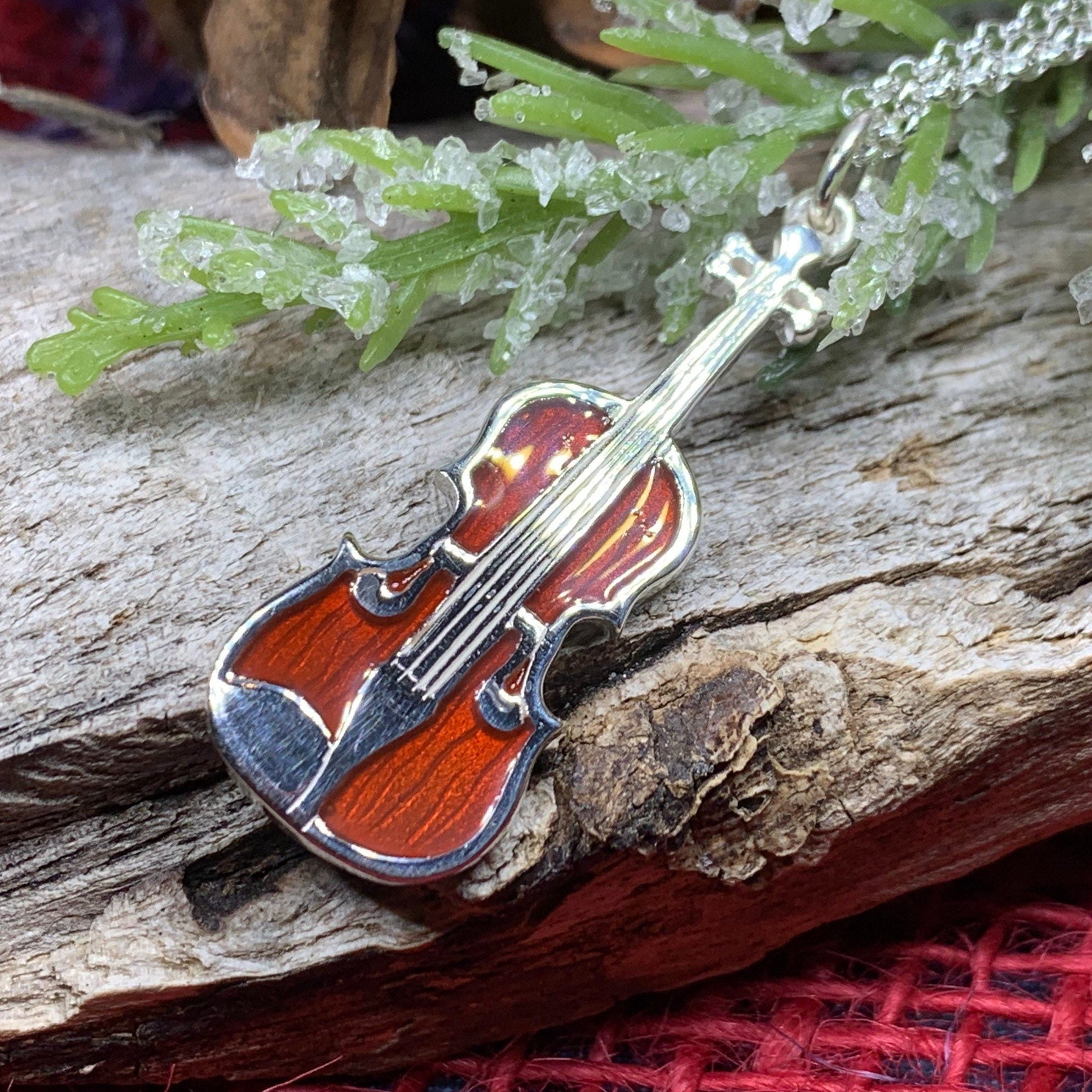 Realistic Enamel Fiddle Necklace - Handmade in Scotland