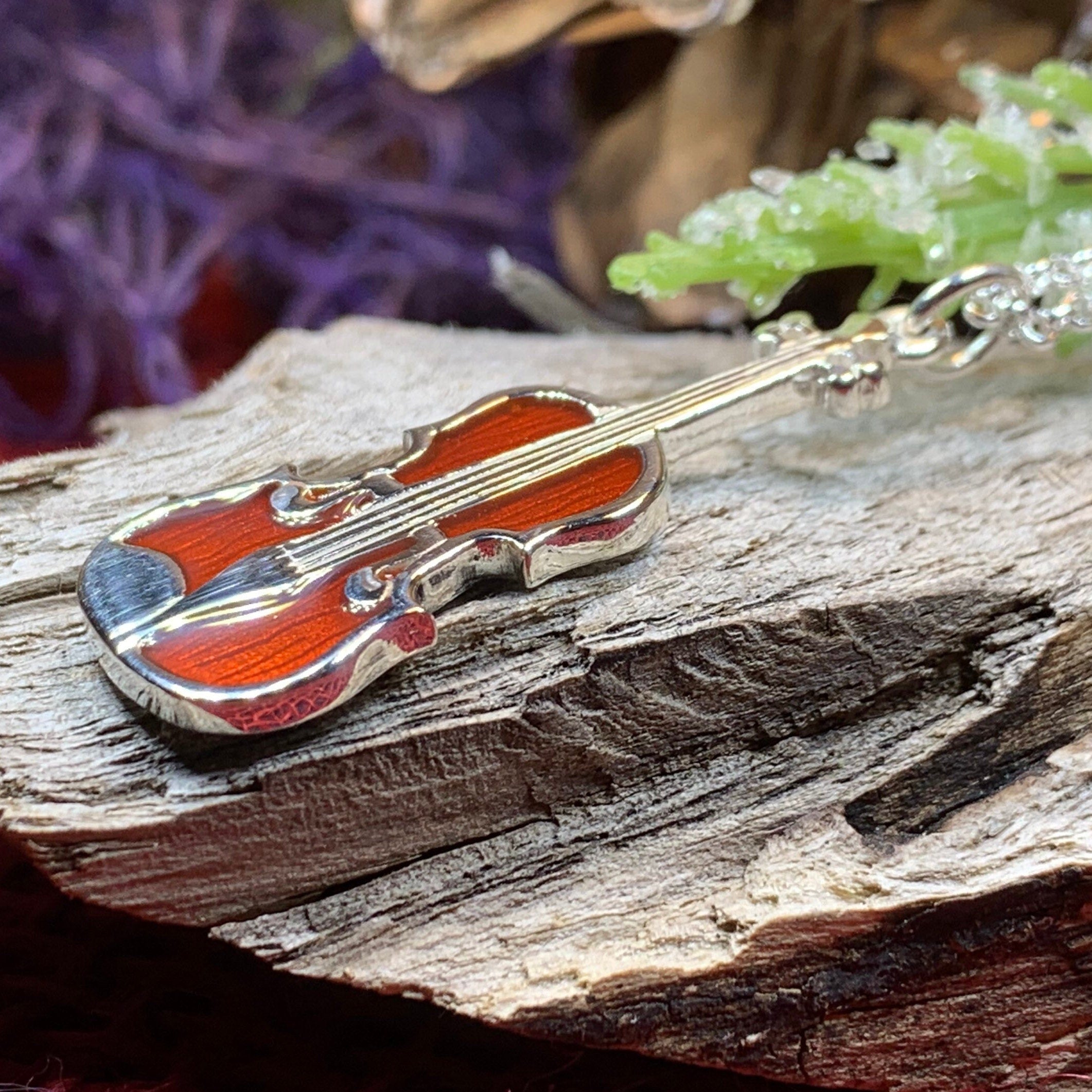 Realistic Enamel Fiddle Necklace - Handmade in Scotland