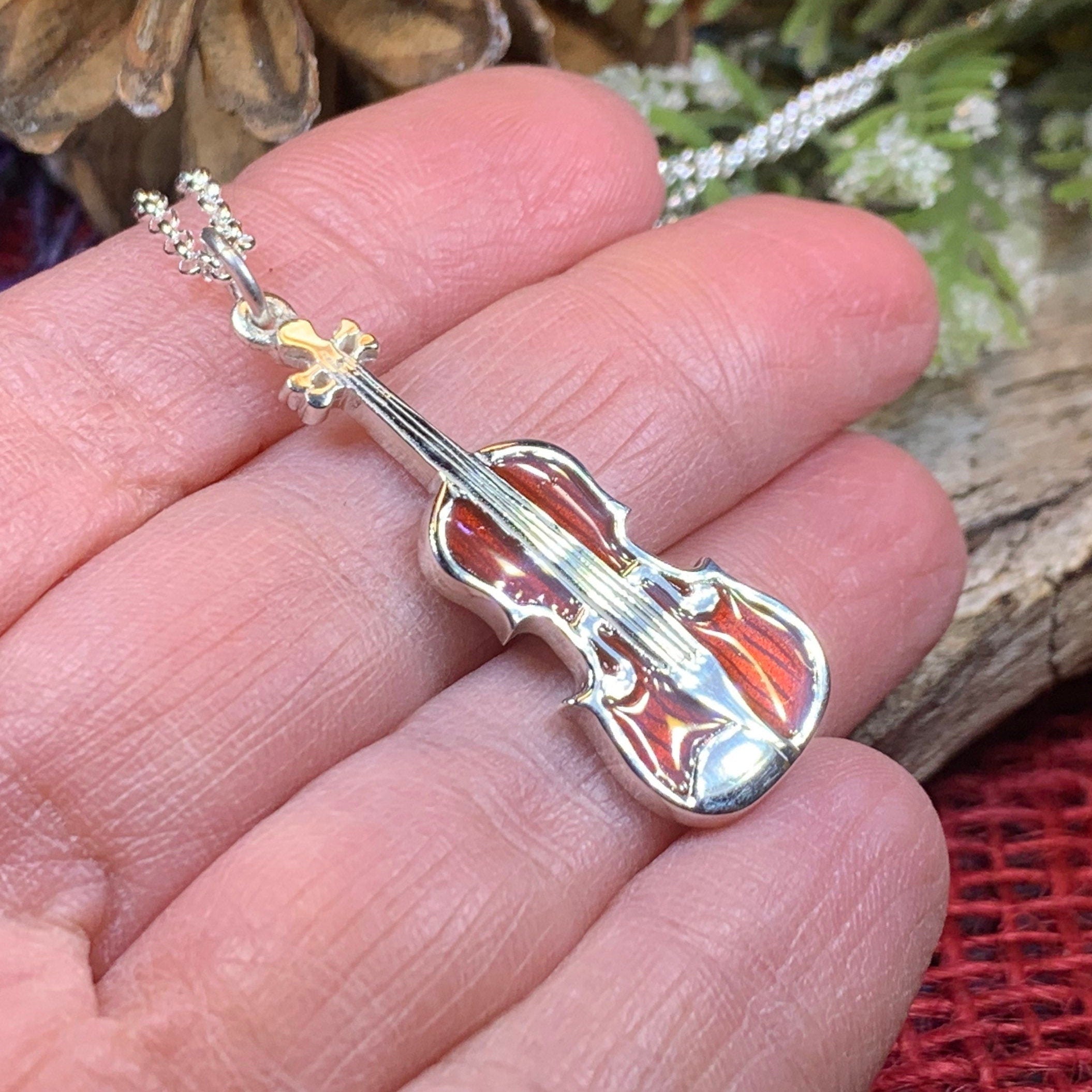 Realistic Enamel Fiddle Necklace - Handmade in Scotland