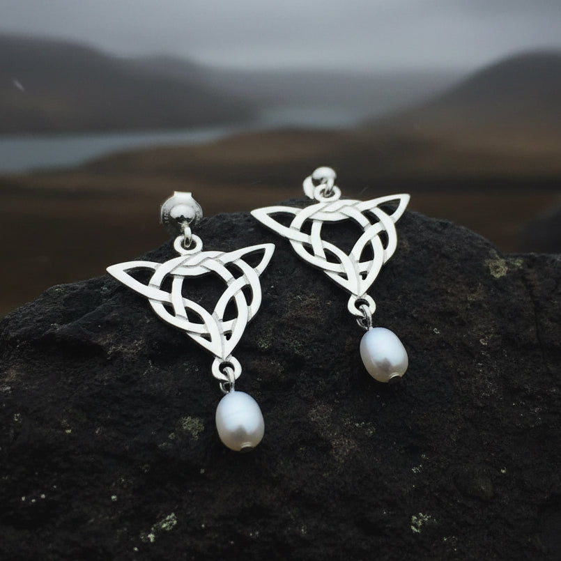 Averie Celtic Knot Earrings with Pearls - Handmade in Scotland