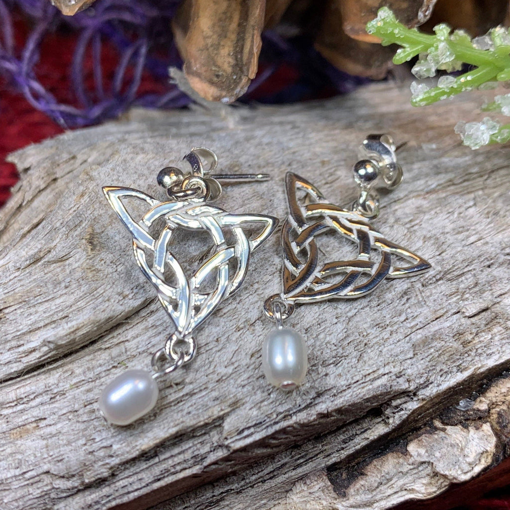 Averie Celtic Knot Earrings with Pearls - Handmade in Scotland