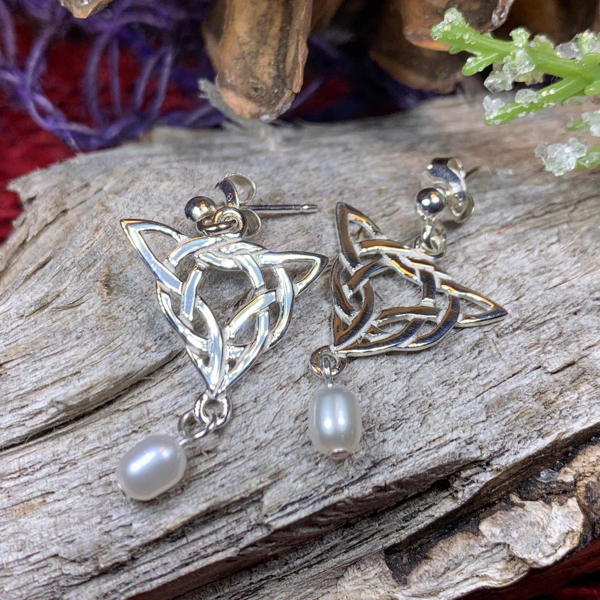Averie Celtic Knot Earrings with Pearls - Handmade in Scotland