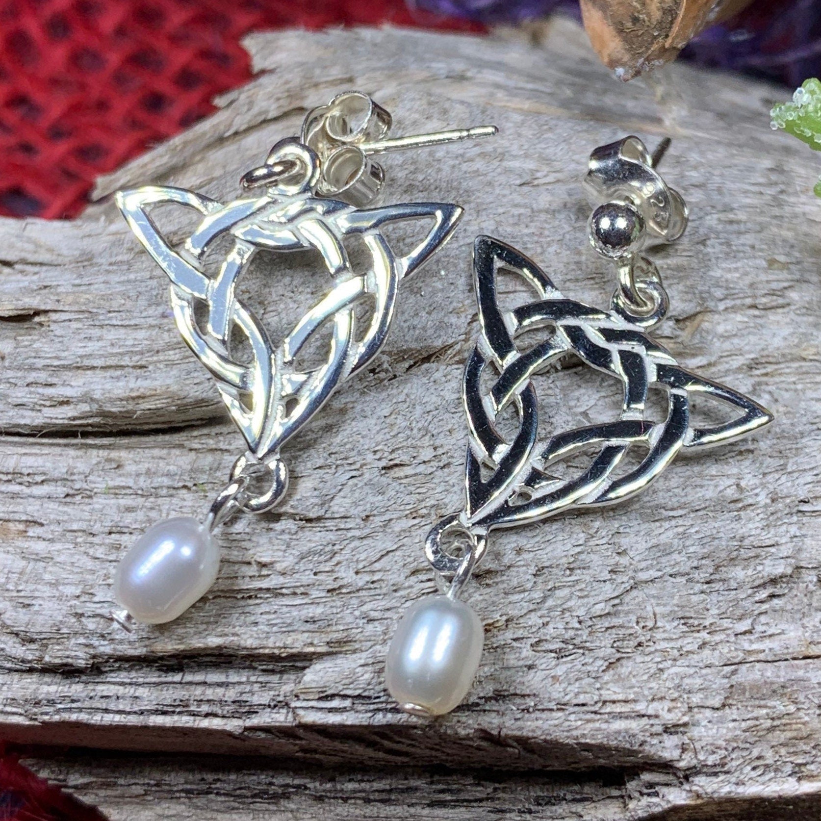 Averie Celtic Knot Earrings with Pearls - Handmade in Scotland