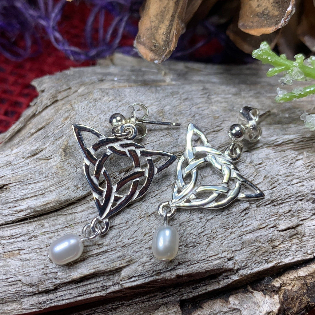 Averie Celtic Knot Earrings with Pearls - Handmade in Scotland