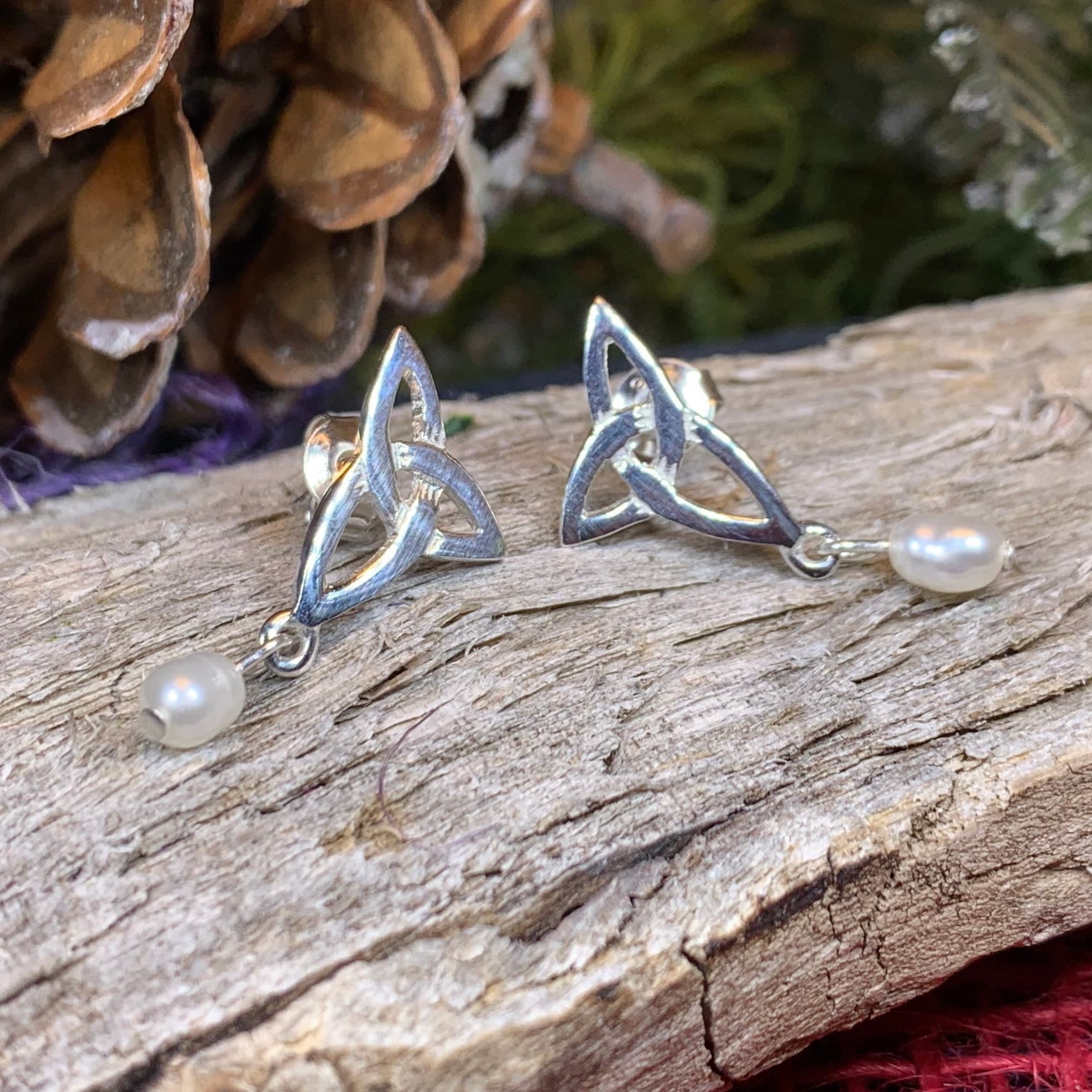 Katina Celtic Knot Pearl Earrings