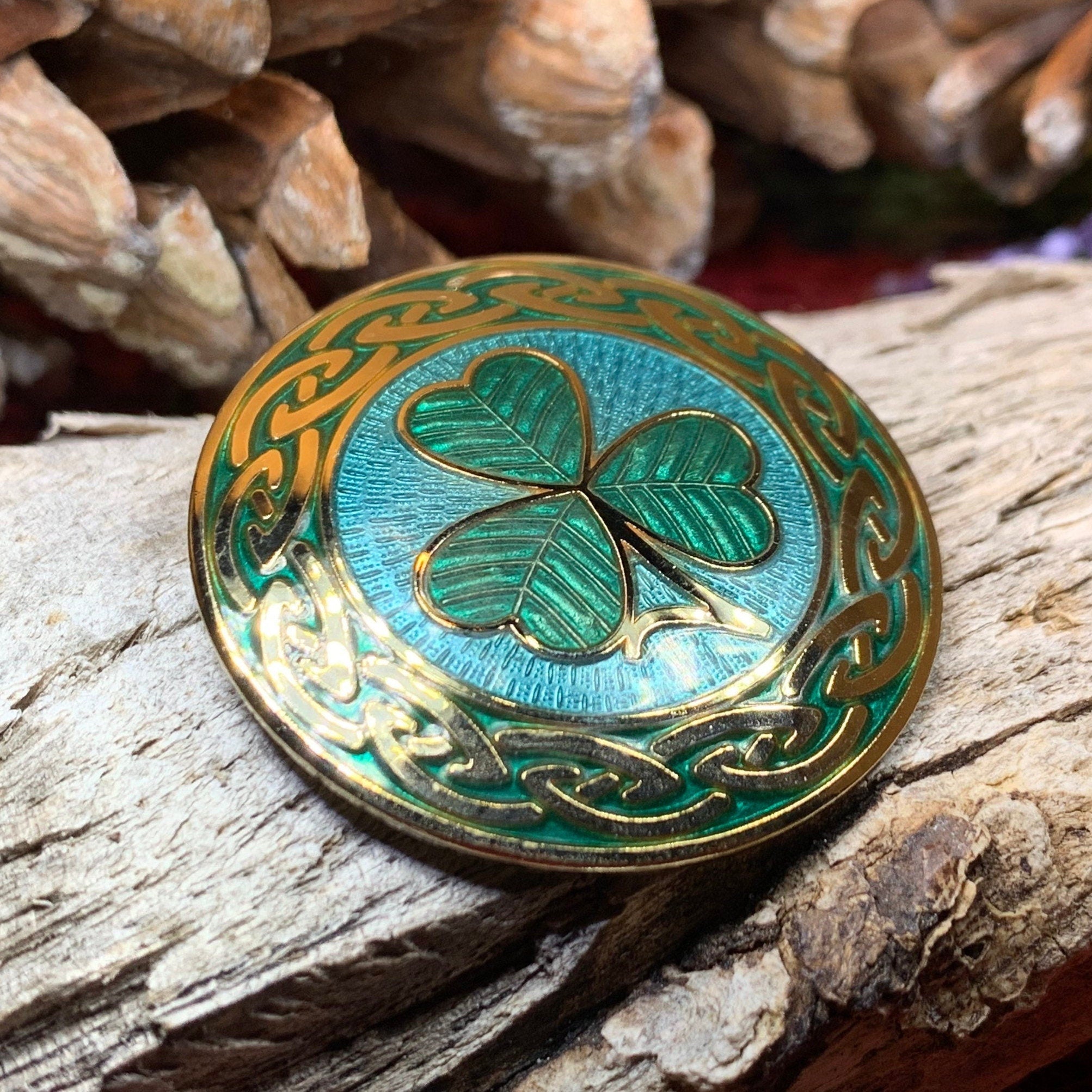 Celtic Shamrock Enamel Brooch - Irish Jewelry