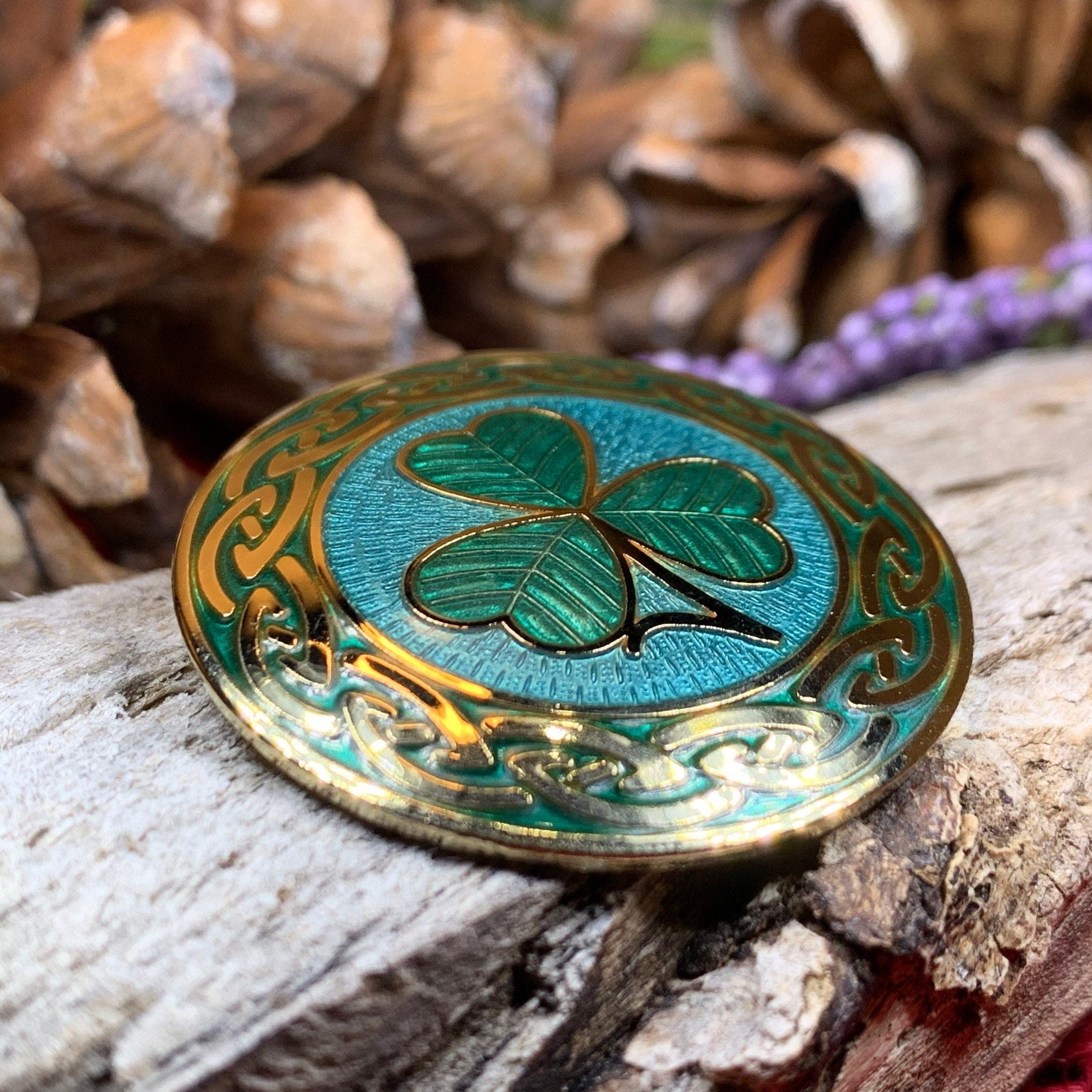 Celtic Shamrock Enamel Brooch - Irish Jewelry