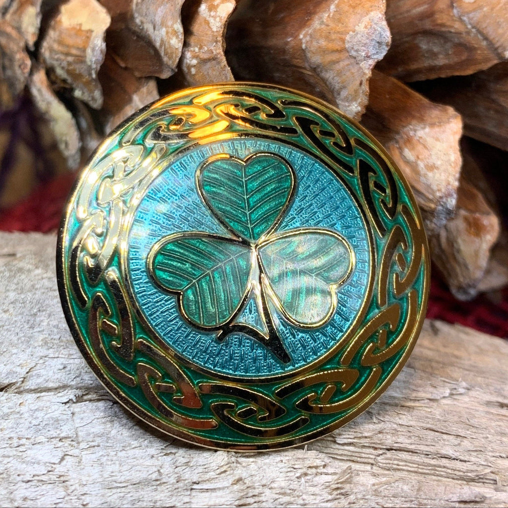 Celtic Shamrock Enamel Brooch - Irish Jewelry